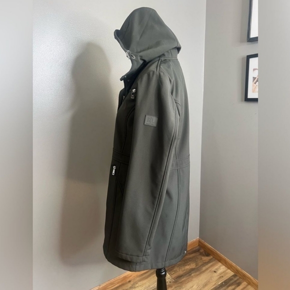 Lauren Ralph Lauren black label soft shell hooded green coat size medium  preppy - Picture 5 of 12